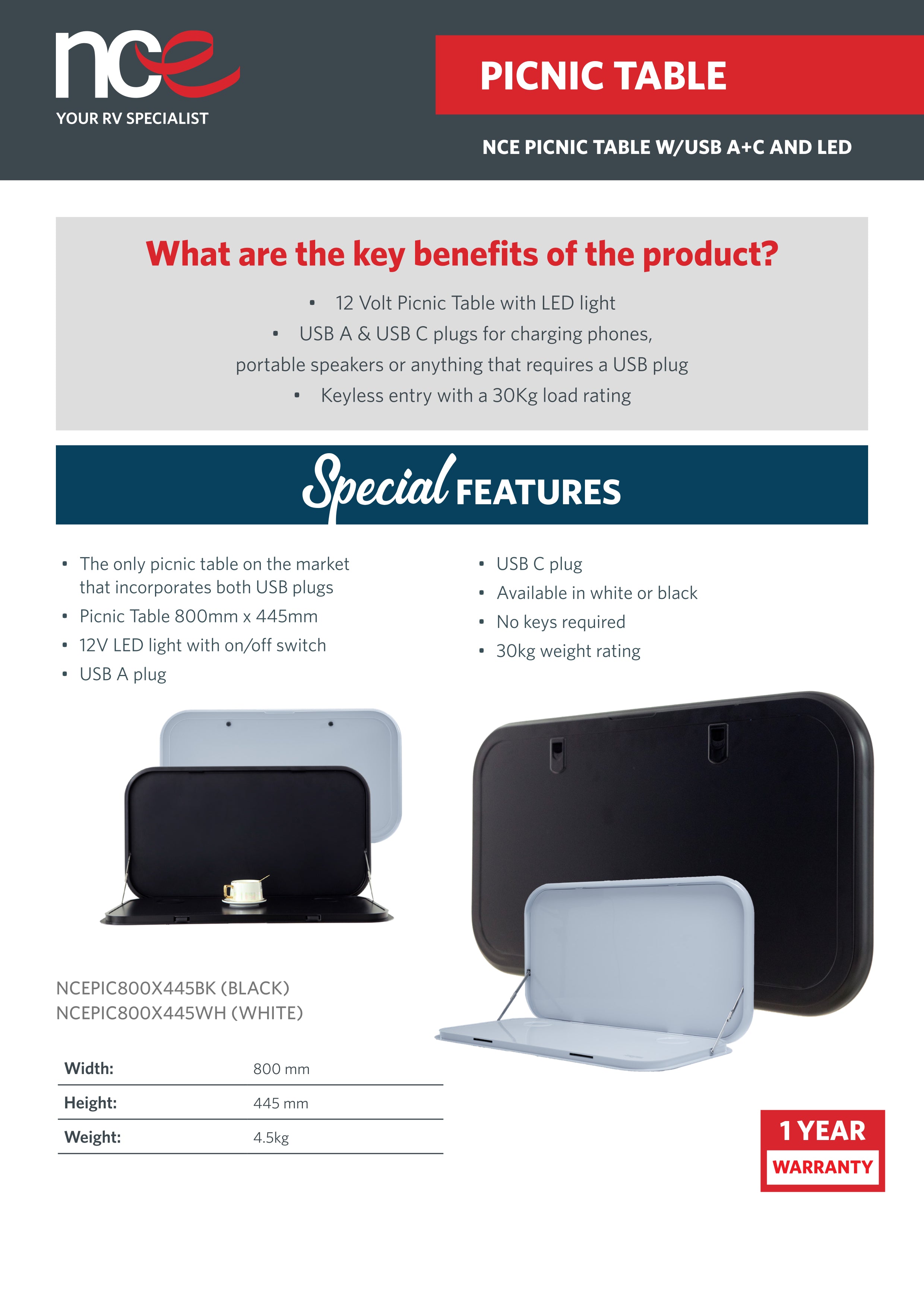 NCE Picnic Table Black