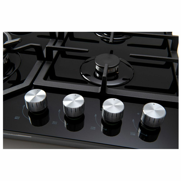 Euro Appliances 60cm Black Glass Gas Cooktop