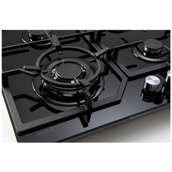 Euro Appliances 60cm Black Glass Gas Cooktop