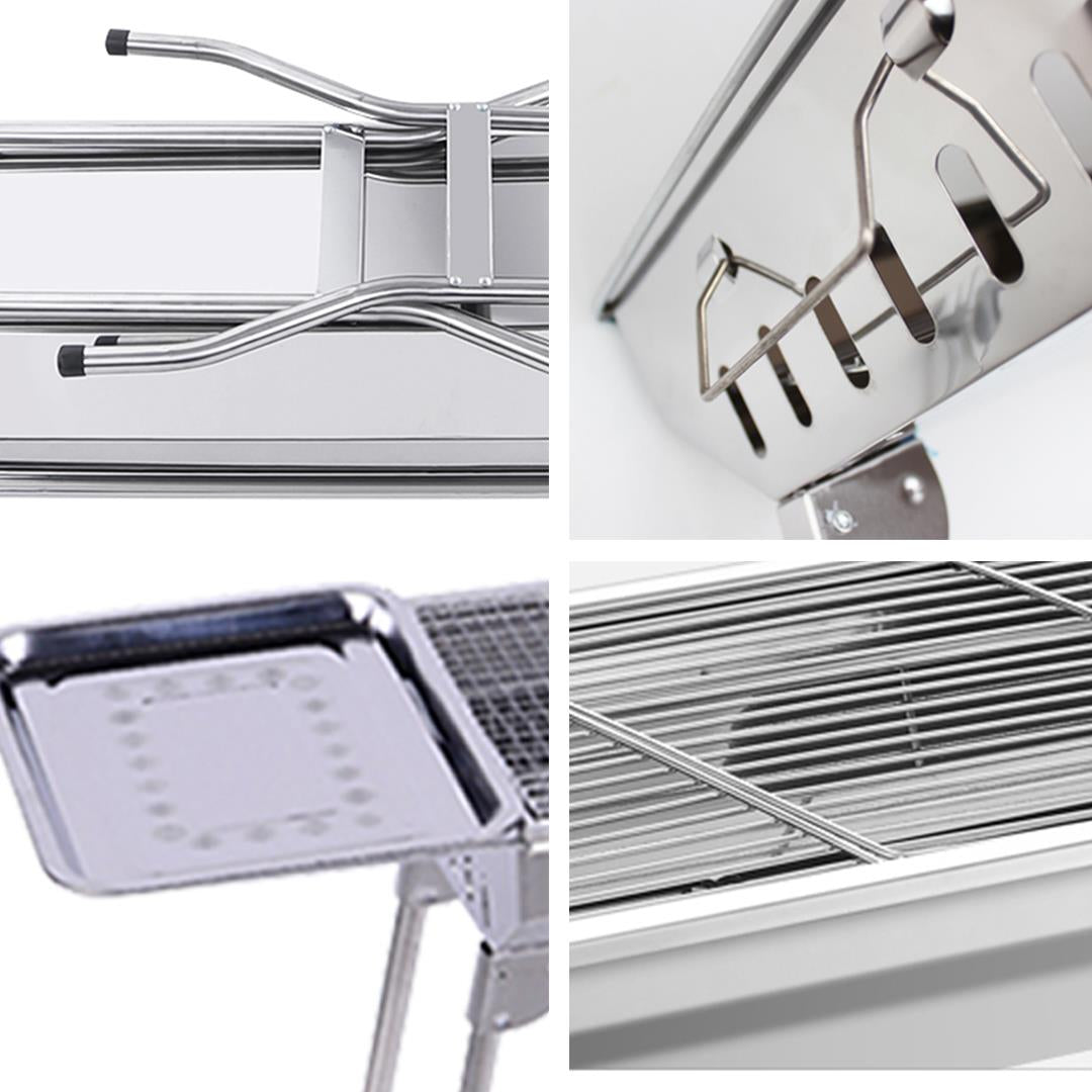 SOGA Skewers Grill with Side Tray Portable Stainless Steel Charcoal BBQ Outdoor 6-8 Persons