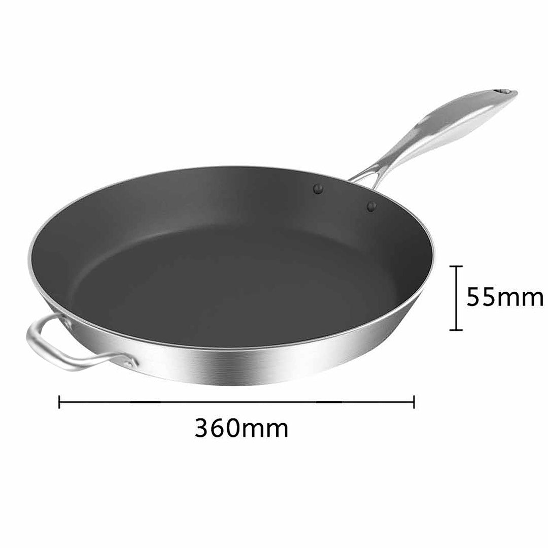 SOGA Stainless Steel Fry Pan 36cm Frying Pan Induction FryPan Non Stick Interior